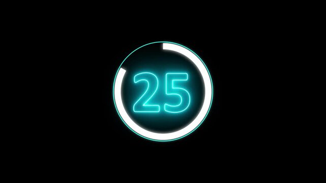Circle countdown timer one minute animation from 30 to 0 second animation on black background. On transparent background with alpha channel A classic Hollywood movie countdown going from 30 to 0 in a 