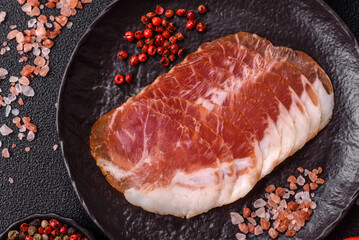 Sliced ham, meat, pork or turkey sausage for sandwiches. Ham slices, food