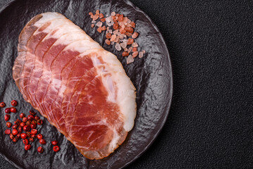 Sliced ham, meat, pork or turkey sausage for sandwiches. Ham slices, food