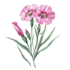 watercolor of A Dianthus Plant, vector, isolated on a white background.