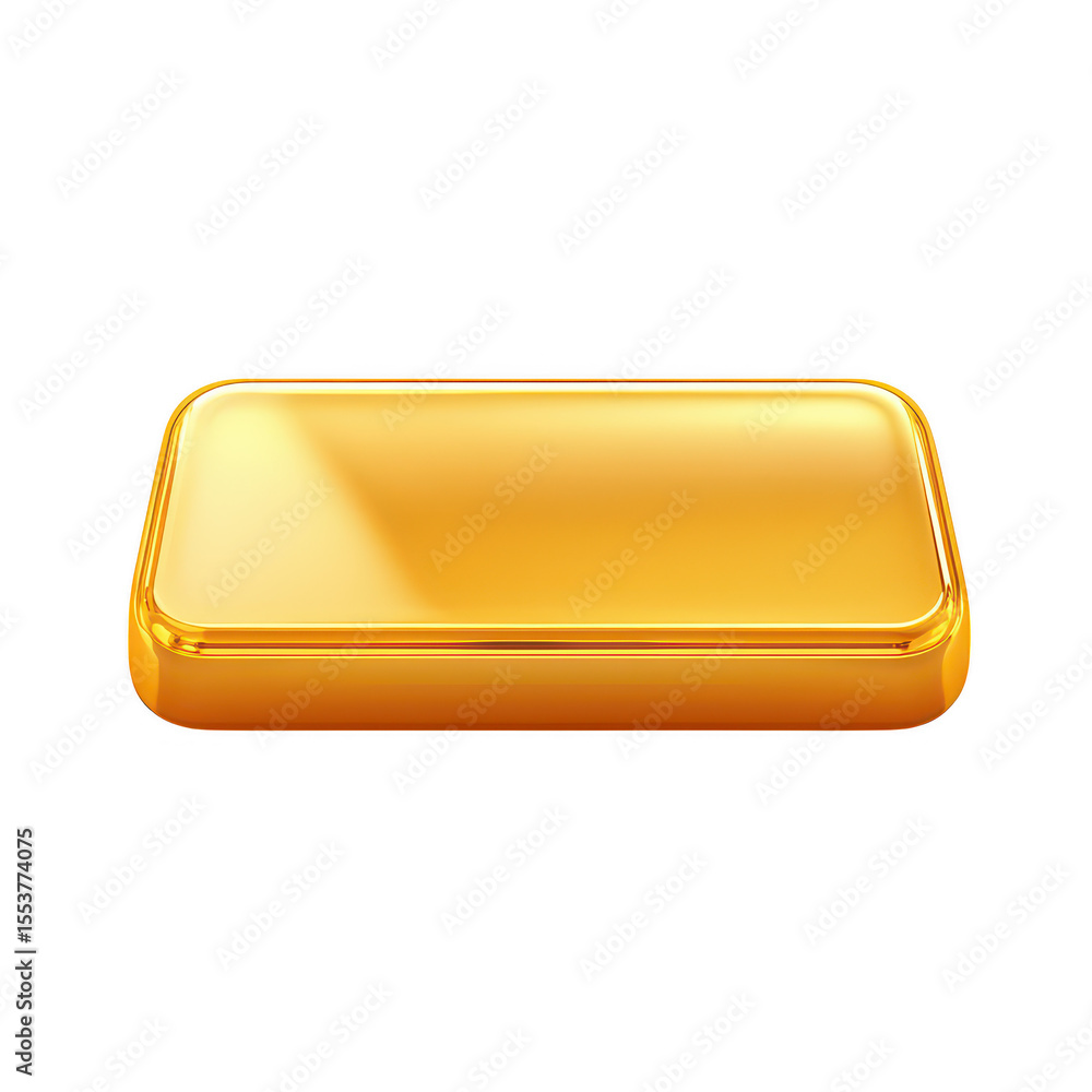 Poster shiny golden rectangular bar with rounded corners reflecting light and shine isolated on transparent