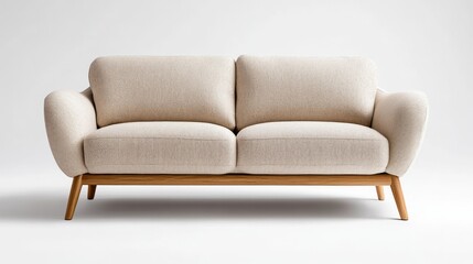 Modern beige sofa with wooden legs designed for contemporary living spaces