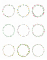Fototapeta premium collection of elegant floral wreaths in hand-drawn style, suitable for invitations, wedding designs, branding, and decorative projects.label, old-fashioned, design element, floral pattern, 