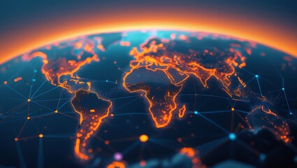 Globe depicting Earth, interconnected with network lines and dots, symbolizing global connectivity