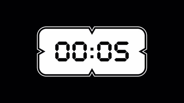 Digital Countup Animation from 0 seconds to one minute on White background. 4K Video