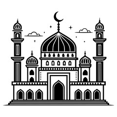 Modern Islamic Mosque Icon in Flat Style – Editable Vector Symbol with Crescent Moon for Religion App, Festival, Web Banner, UI Design, and Cultural Identity