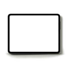 Modern black tablet device with blank white screen and subtle shadow