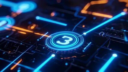 Futuristic countdown timer with neon circuit board animation background - Powered by Adobe