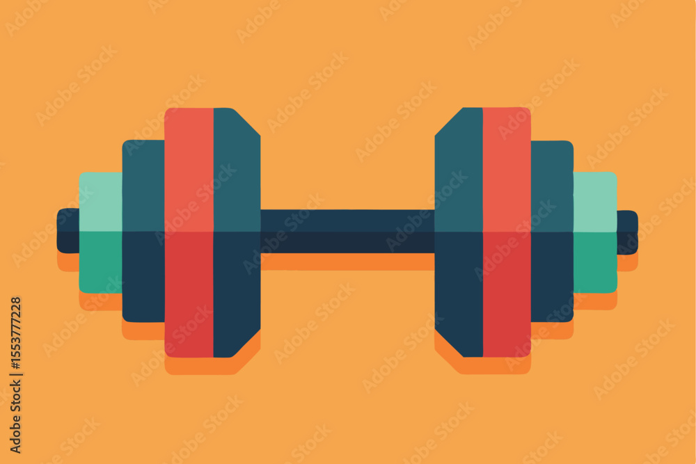 Poster flat dumbbell icon designed with simple geometric shapes representing fitness and weight training in