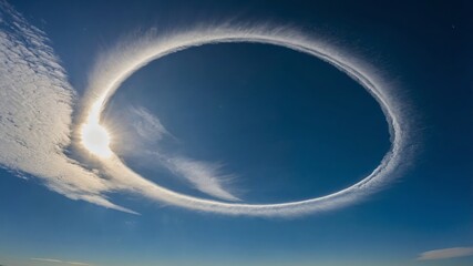 Beautiful Circular Cloud Formation Illuminated by Sunlight Against a Clear Blue Sky During Daytime