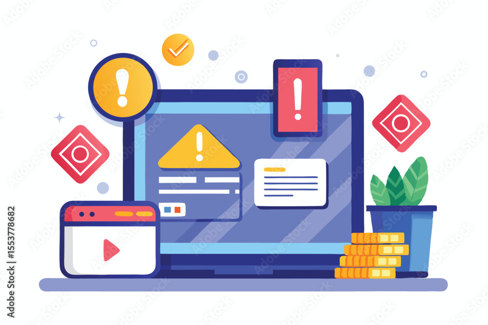 Poster payment error notification displayed on laptop screen with alerts and visual elements in a digital w