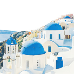 view of caldera with blue domes, stunning caldera vista highlighted by blue domes, isolated on transparent background