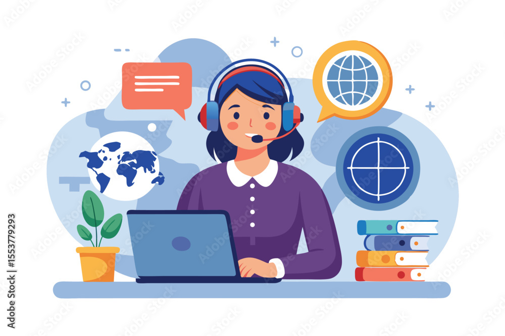 Poster customer service representative working in a modern office with technology and communication tools f