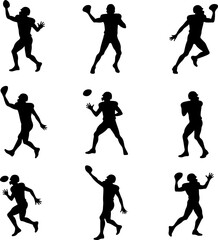  American Football Players Catching Ball Silhouette vector