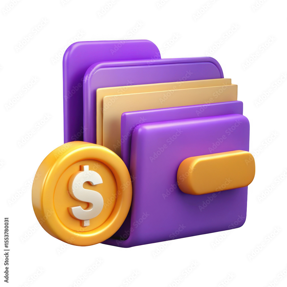 Aufkleber 3d rendered wallet with coin isolated on transparent background
