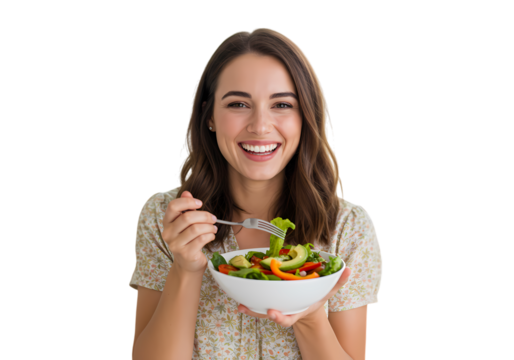 Healthy Eating Woman Enjoying a Delicious Salad on transparent background