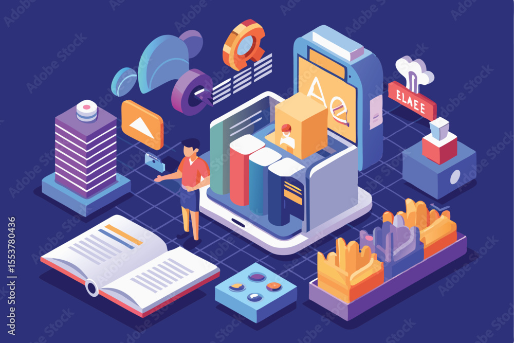 Poster creating digital content with innovative tools and technology in a vibrant workspace