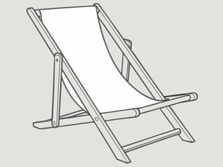 Simple Flat Design of Light Wood Deck Chair Facing Left with Canvas Seat