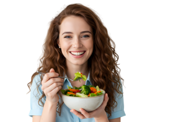 Vibrant Healthy Eating Woman Enjoying Fresh Salad on transparent background