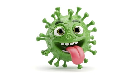 Funny Green Virus Cartoon Character with Tongue Out