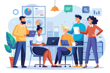 Team of professionals collaborate in a modern office environment during a brainstorming session focused on project planning and strategy development