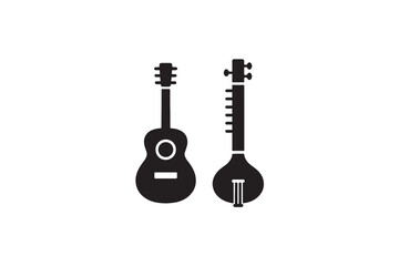Guitar Sitar vector on white background.01