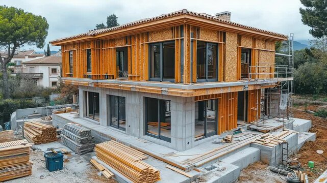 Modern house under construction