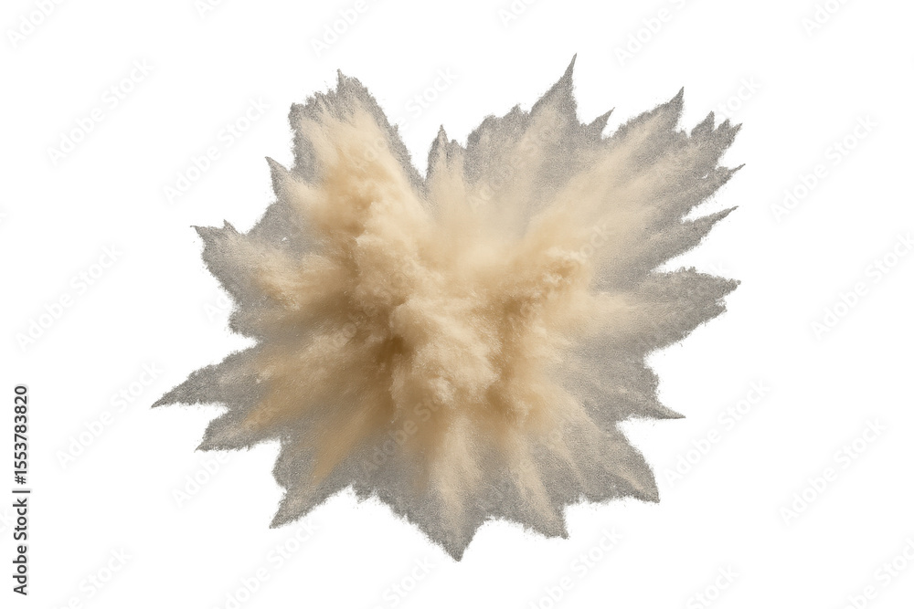 Poster sand particles exploding, creating a dust cloud with transparent background, perfect for motion grap