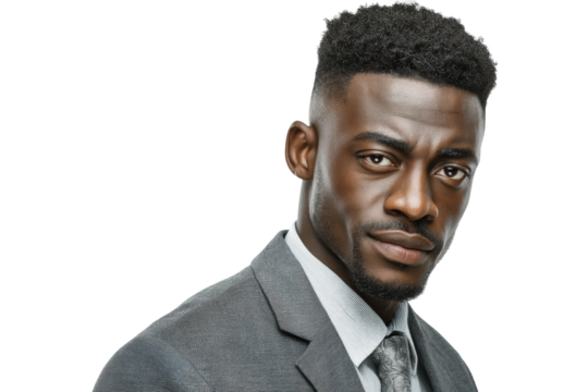 PNG Confident african male adult in gray suit with stylish haircut