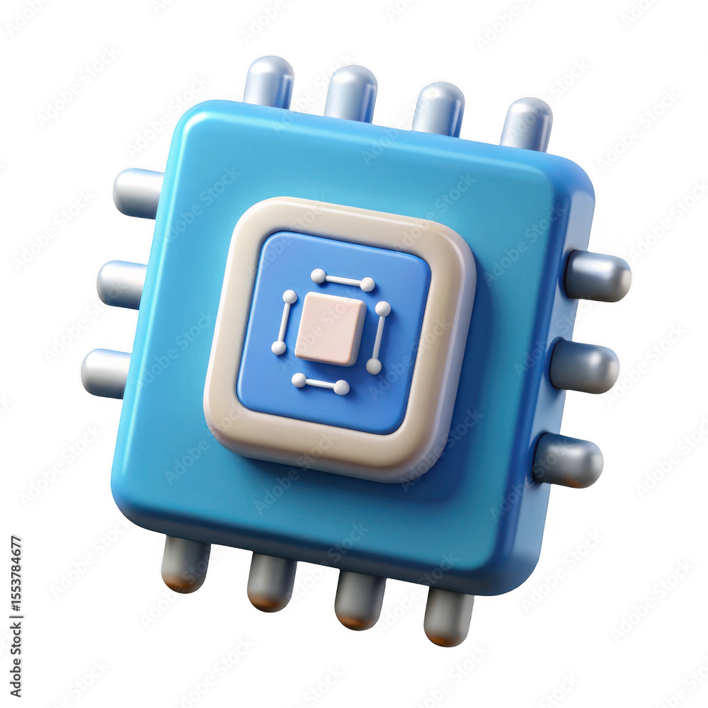 Poster 3d rendered microchip icon isolated on transparent background