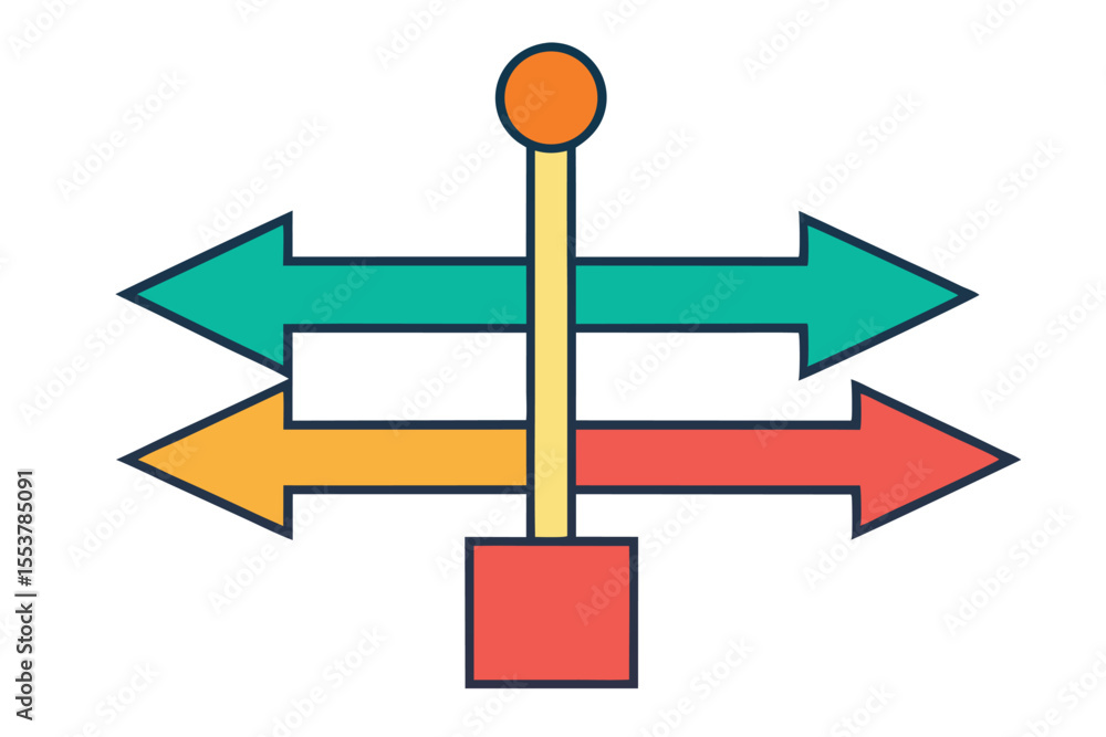 Poster colorful geometric directional arrows indicating multiple pathways for navigation or decision-making