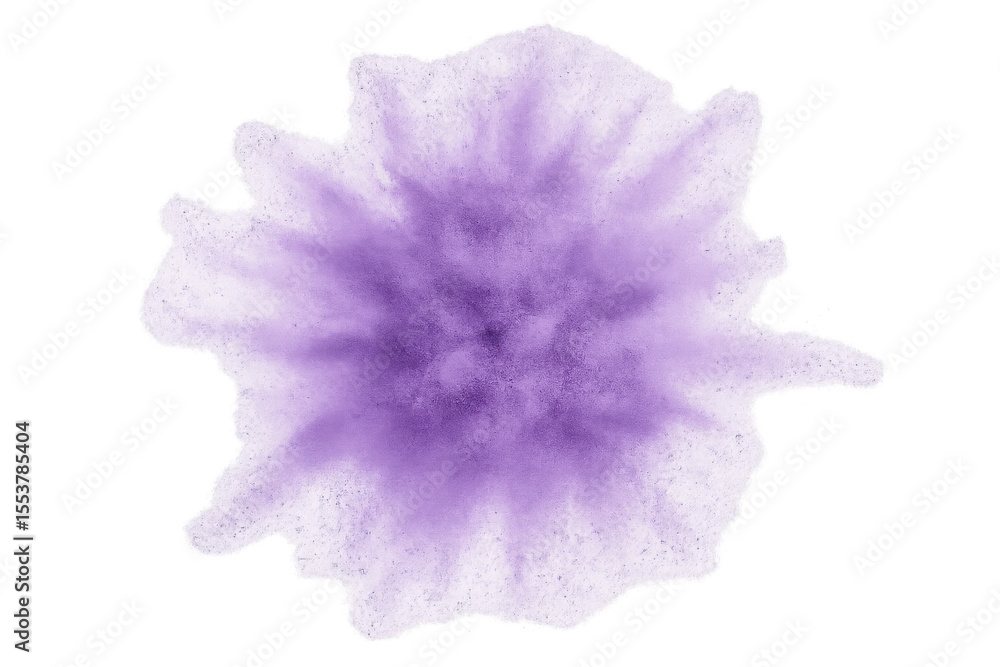 Poster purple powder exploding creating a big cloud on transparent background, perfect for any project