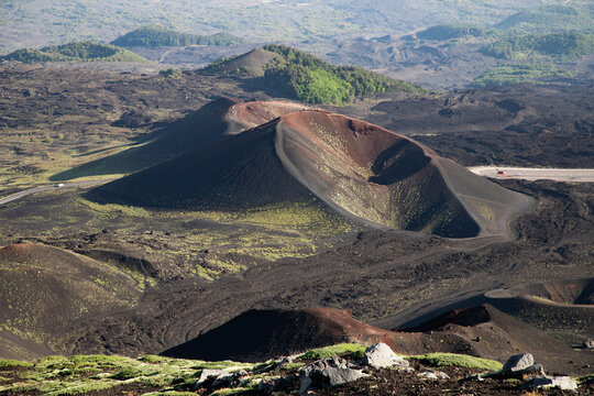 Landscape of Etna volcano, Sicily, Italy. Deserted martian-like surface. Beautiful Travel photography