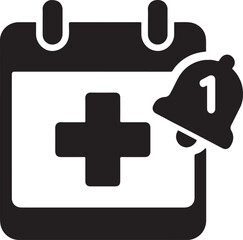 Silhouette vector of a medical calendar reminder icon with cross symbol, ideal for health appointment graphics.