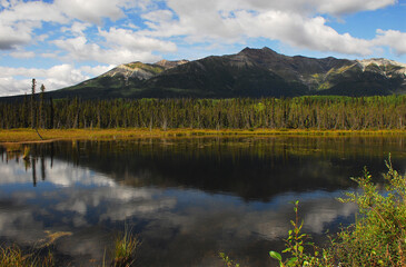 Alaska- Panoramic Landscape of Forest and Mountain Reflected in a Lake