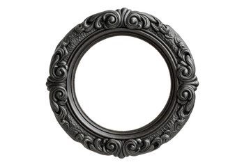 PNG Intricate round ornate frame with vintage patterns on black background