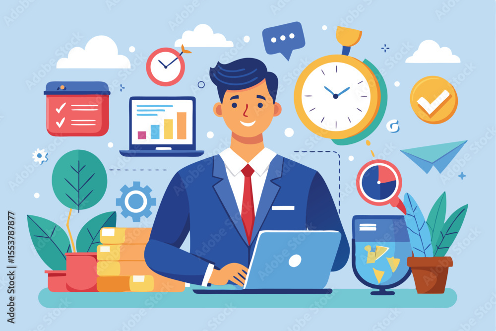 Aufkleber business person effectively managing time and productivity in a modern office environment with color