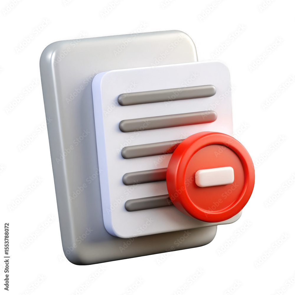 Fototapete 3d rendered document with delete icon isolated on transparent background