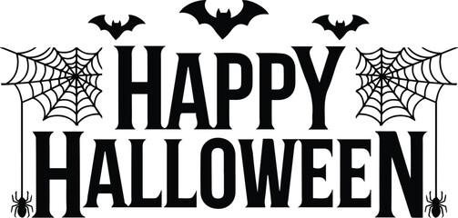 Happy Halloween typography design with bats and spiderwebs. Halloween t shirt design. vector illustration.