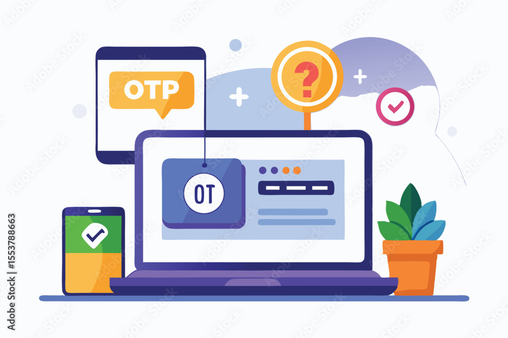 Poster enhancing online security through two step verification with flat illustration showing devices and s