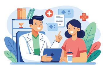 Doctor and patient engaged in friendly conversation in a medical office during a routine consultation