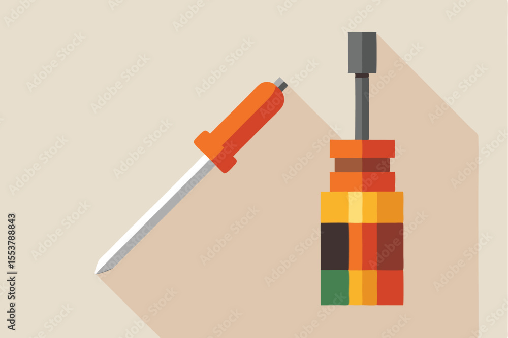 Poster minimalist screwdriver design featuring a clean geometric shaft and vibrant handle in a modern style