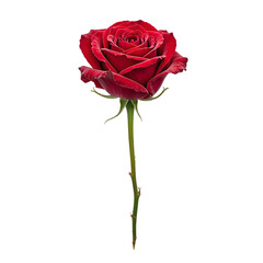 Vibrant red rose in pristine bloom captured elegantly against a clean white backdrop Ideal for expressing love and romance in a simple yet powerful way