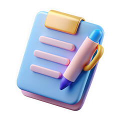 3d rendered clipboard with pen and checklist items isolated on transparent background