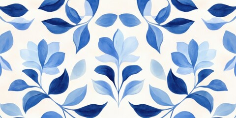 Blue floral seamless pattern with leaves and flowers