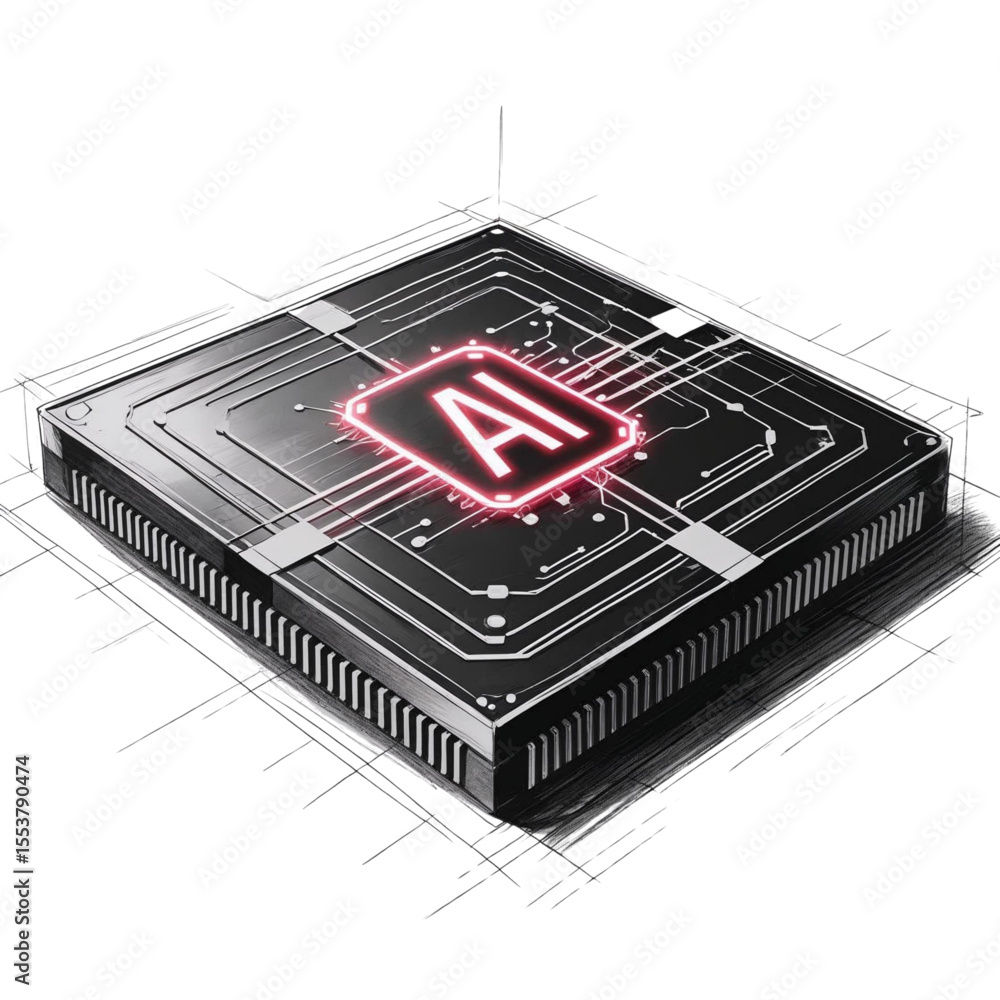 Poster ai chip illustration showcasing artificial intelligence technology and machine learning concepts for