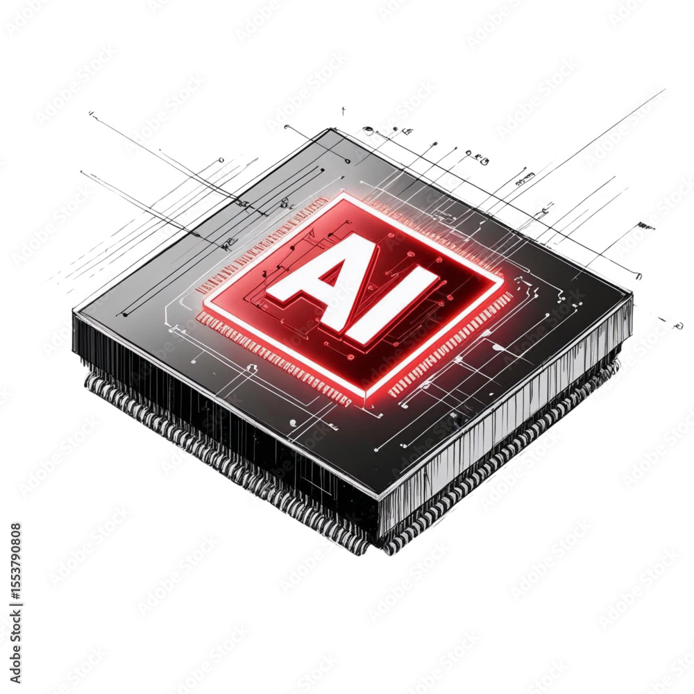 Aufkleber ai chip technology illustration for artificial intelligence and machine learning applications and re