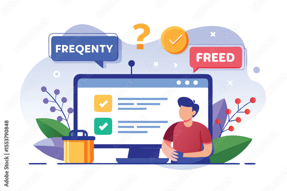 Poster understanding frequently asked questions concept with digital display and user interaction in a vibr