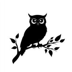 Fototapeta premium Black Owl on Branch Silhouette