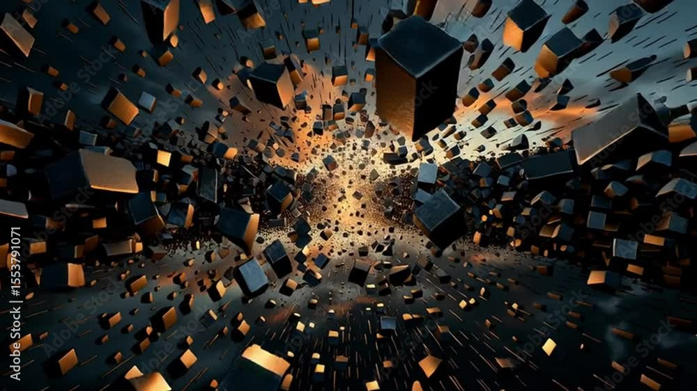 Poster dynamic explosion of abstract cubes stunning visual design showcasing depth and movement in digital 